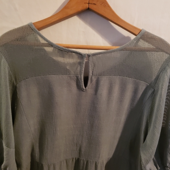 Umgee Linen Blend Ruffle Tiered Fray Hem S/ Sleeve Babydoll Dress USA Large - Picture 5 of 10